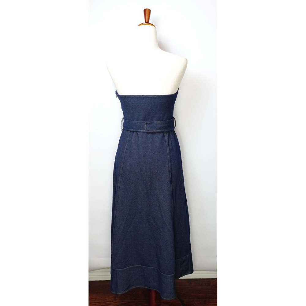 Zara Strapless Denim Midi Dress Dark Wash Belted Corset Bodice Indigo Blue - Picture 6 of 6